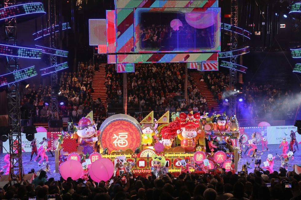 Bright floats and performers in the Chinese New Year Night Parade.