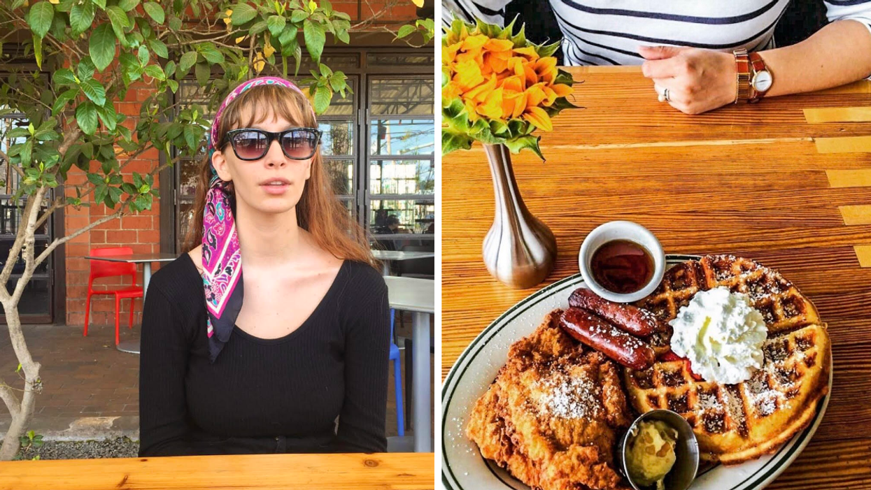 Brittany Cristiano at Brasil in Houston, TX. Right: A Plate of food from Lola Diner in Houston, TX.