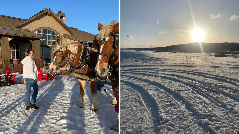 Brittany Cristiano at the Haymaker Sleigh Ride Dinner. Right: The Yampa Valley.