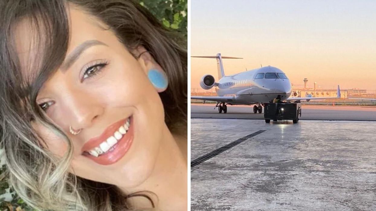 Brittney Wojcik-Harrison. Right: A Pivot airplane.