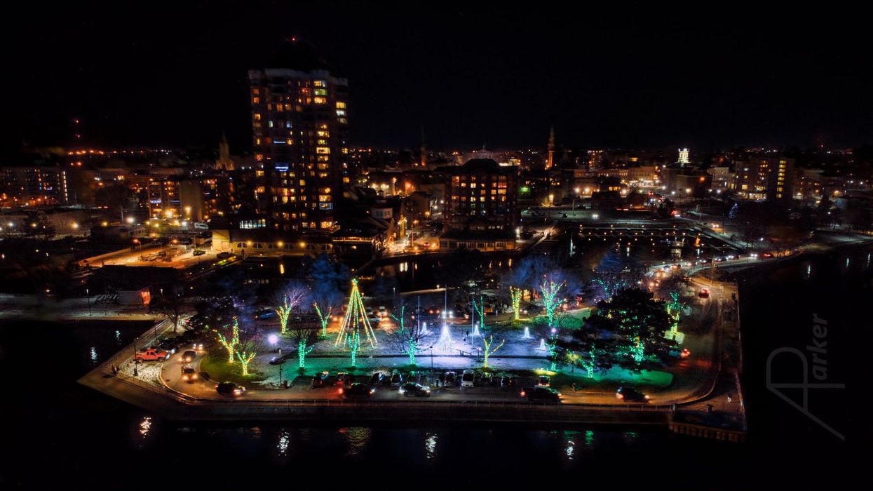Brockville's Blockhouse Island full of Christmas lights.