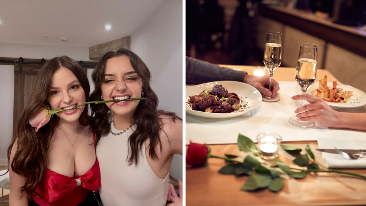 Brooke Houghton and Emma Stirr. Right: A set dinner table.
