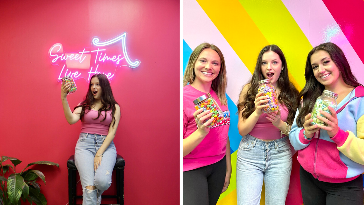 Brooke Houghton at Candy Funhouse. Right: Brooke Houghton with Candy Funhouse employees.