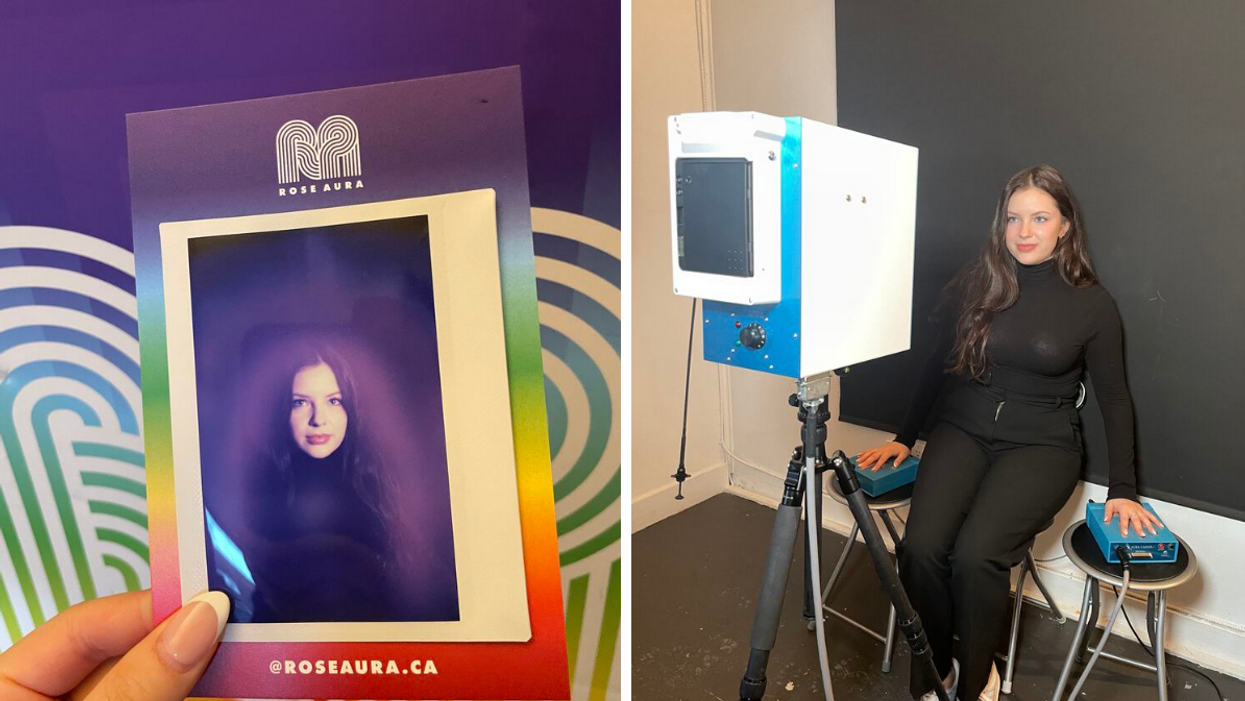 Brooke Houghton aura photo. right: Brooke Houghton getting her photo taken.