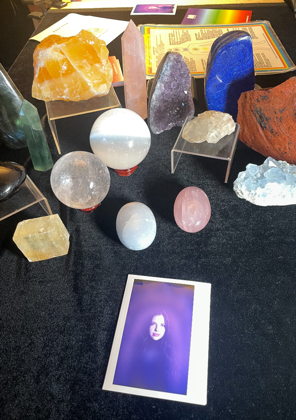 Brooke Houghton aura photo surrounded by crystals.