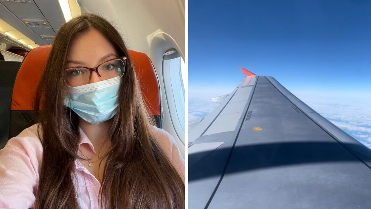 Brooke Houghton on a Canada Jetlines flight. Right: Window of Canada Jetlines.