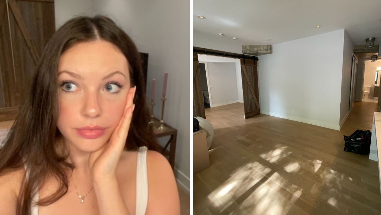 Brooke Houghton. Right: Brooke Houghton's empty apartment.