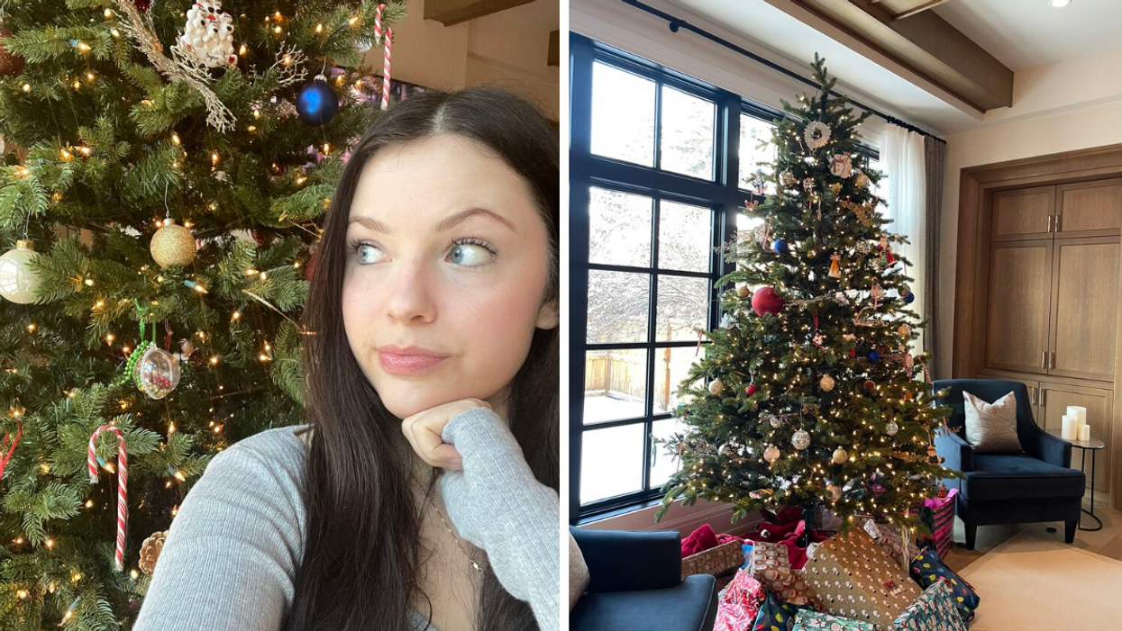 Brooke Houghton. Right: Christmas tree.