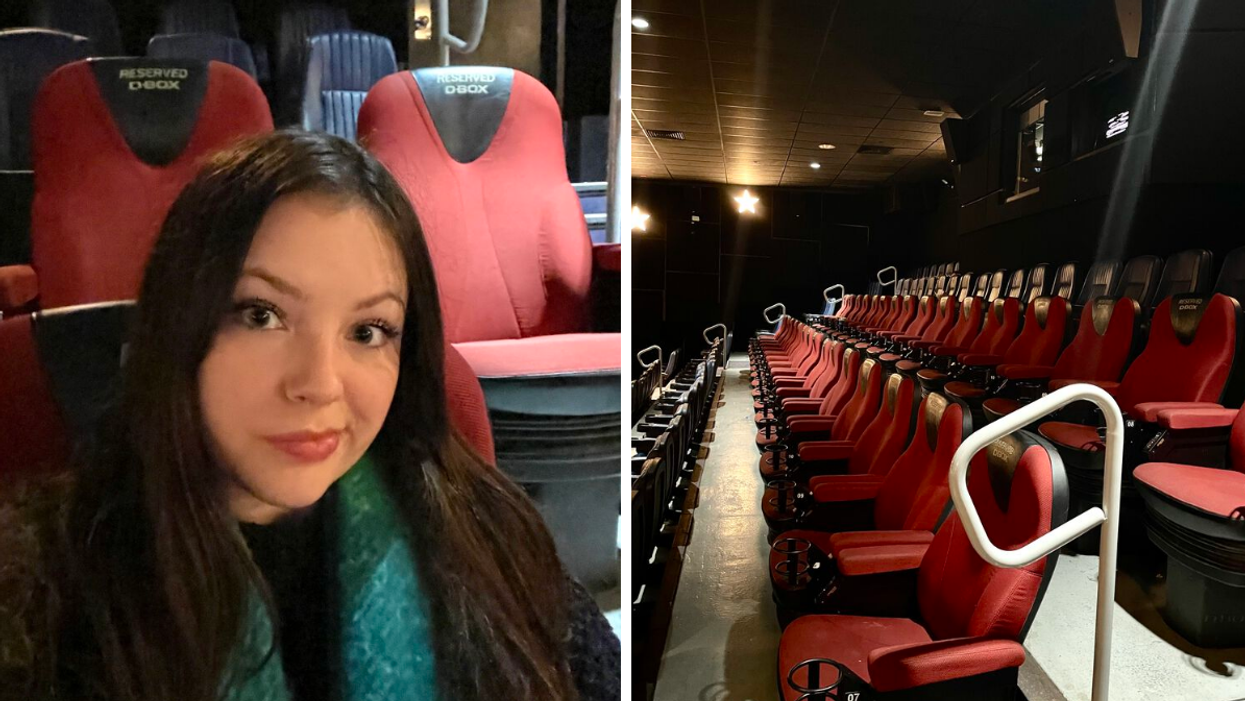 Brooke Houghton. Right: D-BOX seats at Scotiabank Theatre.