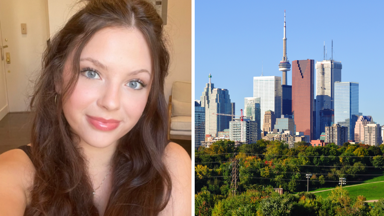 Brooke Houghton. Right: Toronto skyline.