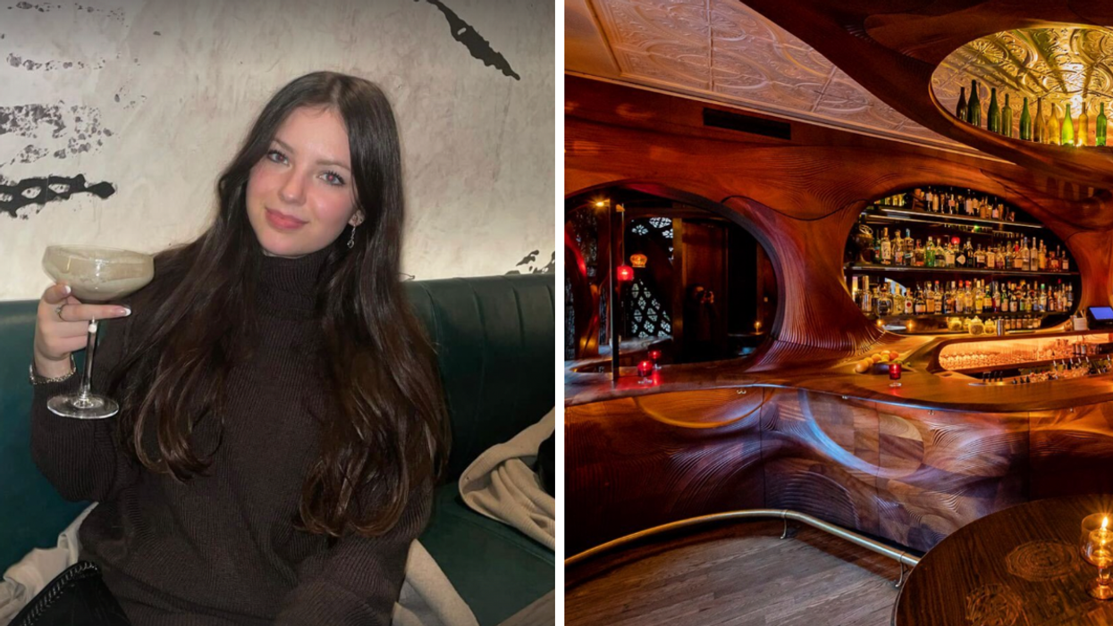 Brooke Houghton with a cocktail. Right: Bar Raval.