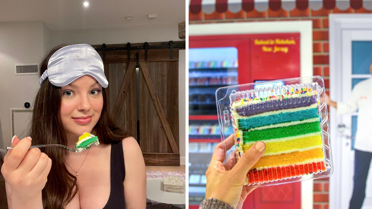 Brooke Houghton with cake. Right: Cake from the vending machine.