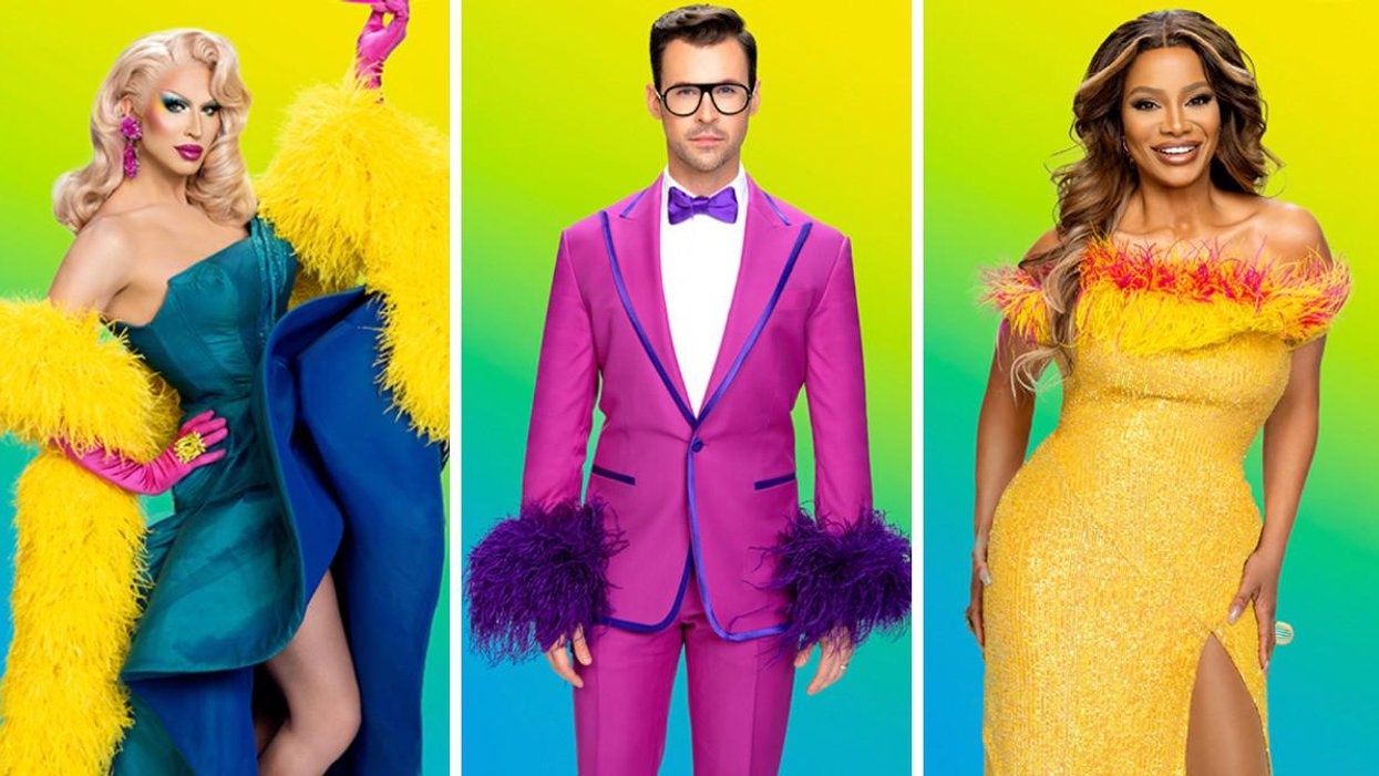 Brooke Lynn Hytes, Brad Goreski, and Traci Melchor posing.