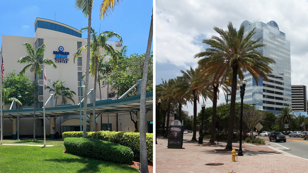 Broward Health Medical Center. Right: Downtown Jacksonville.