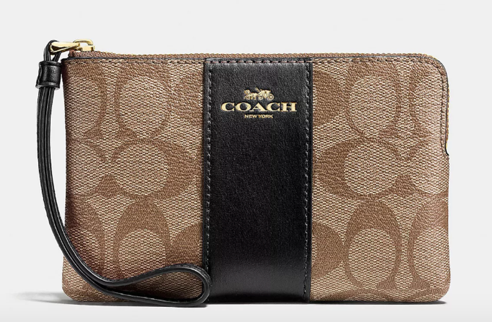 Brown and black Coach wristlet.