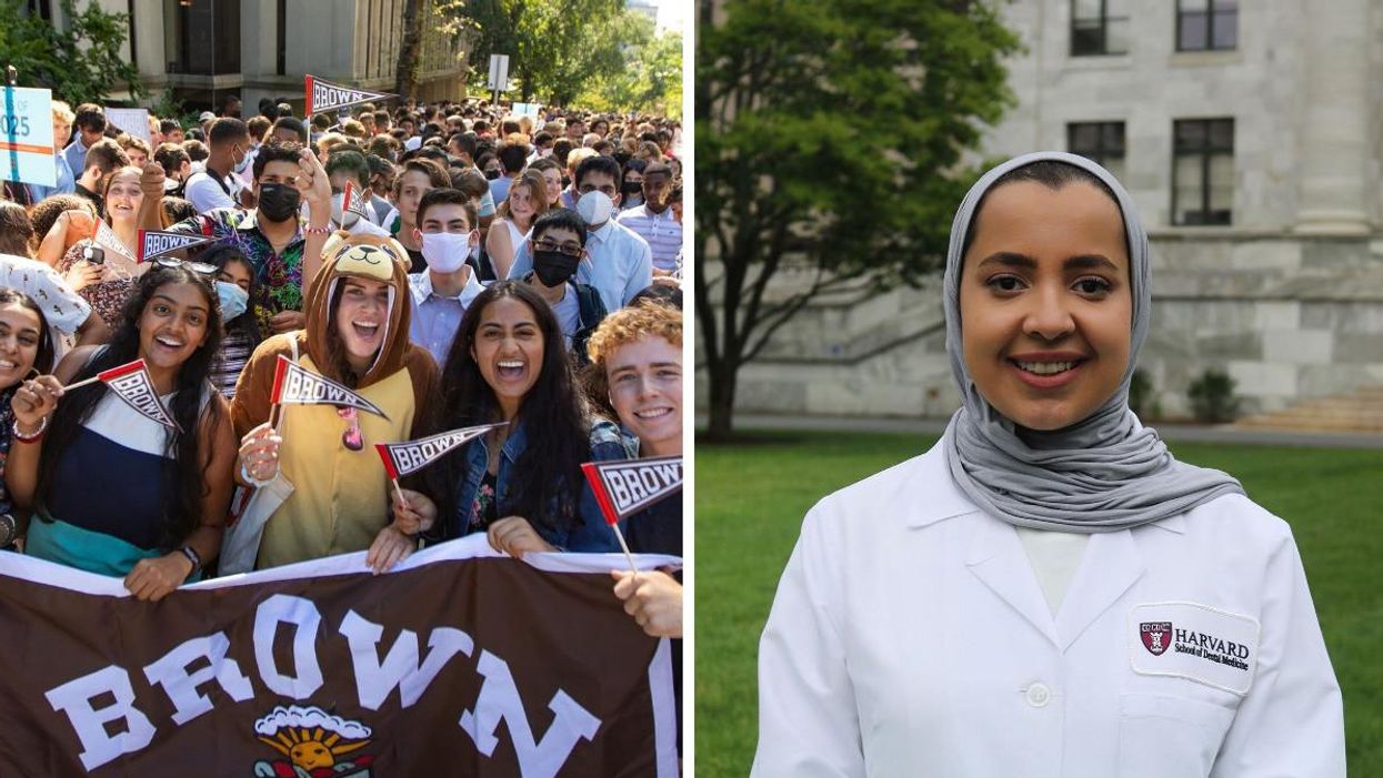 Brown University students. Right: A Harvard medicine school student.