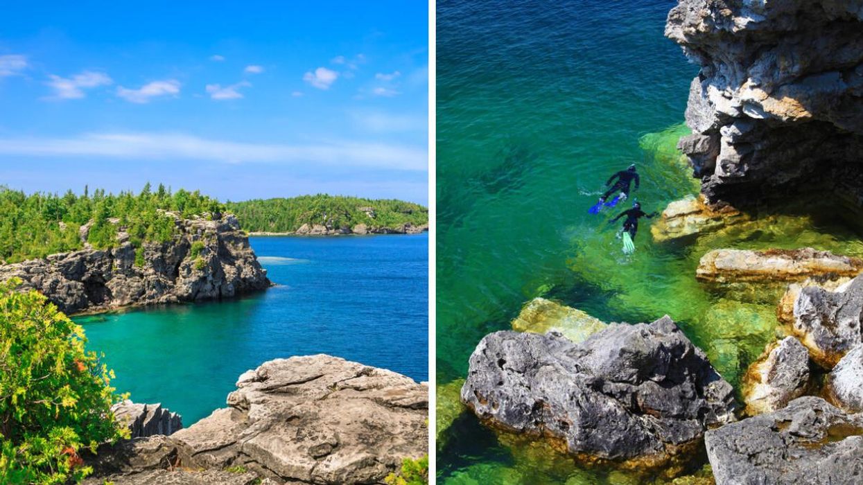 Bruce Peninsula. People swimming in Georgian Bay at Bruce Peninsula.
