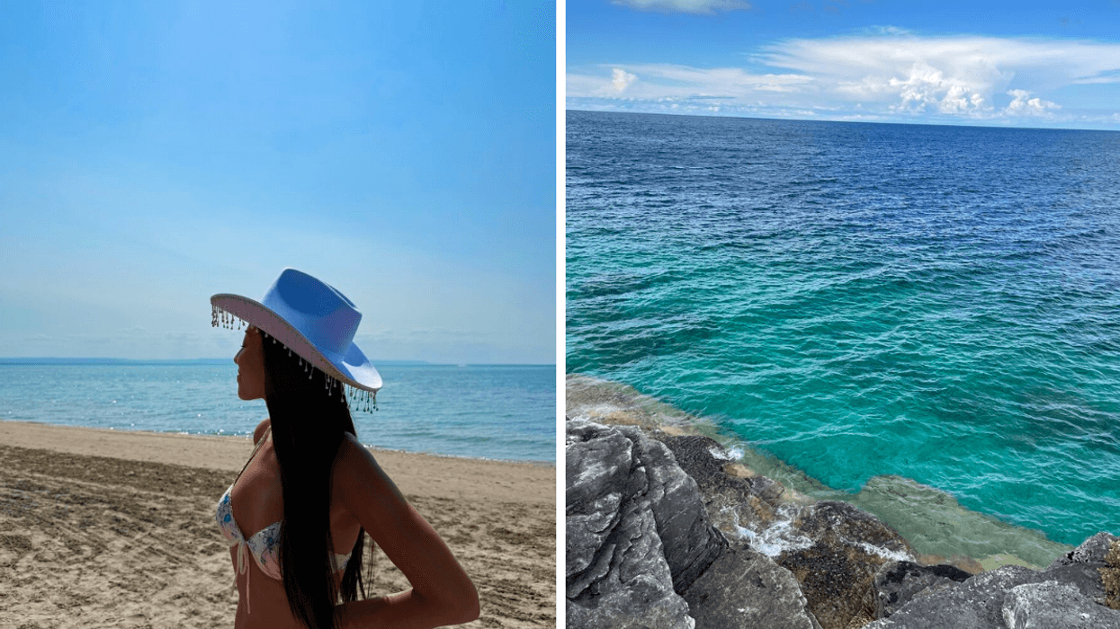 Brunette in wasaga beach. Right: Crystal clear waters in Ontario