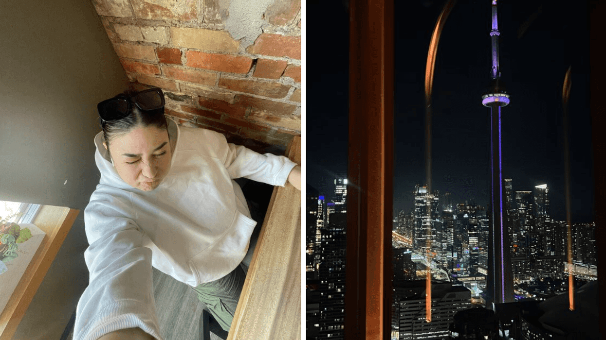 Brunette with an attitude. Right: CN tower view