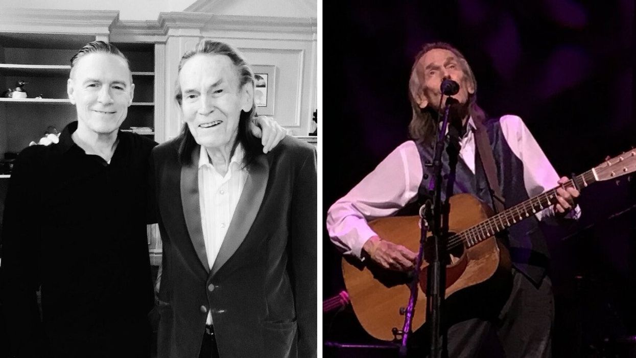 Bryan Adams and Gordon Lightfoot. Right: Lightfoot on stage.