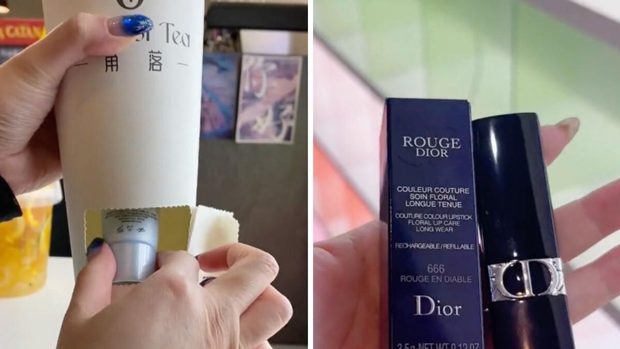 Bubble tea. Right: Dior products.