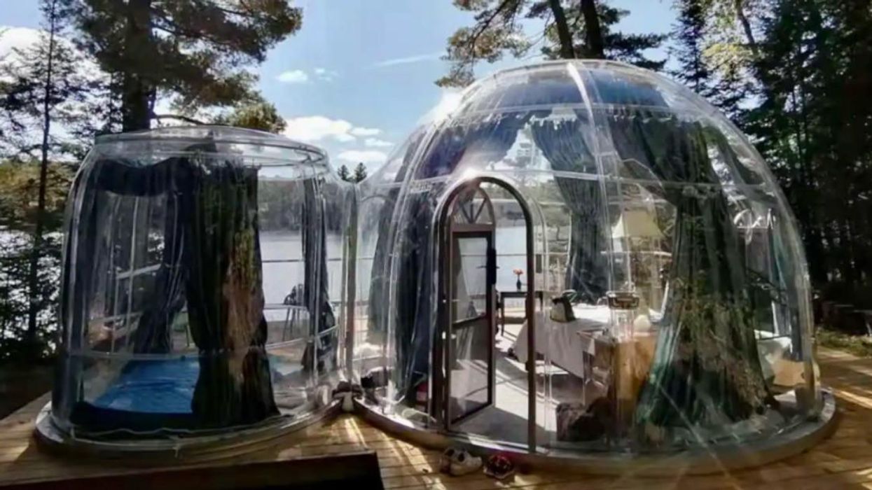 Bubble tent by the water.