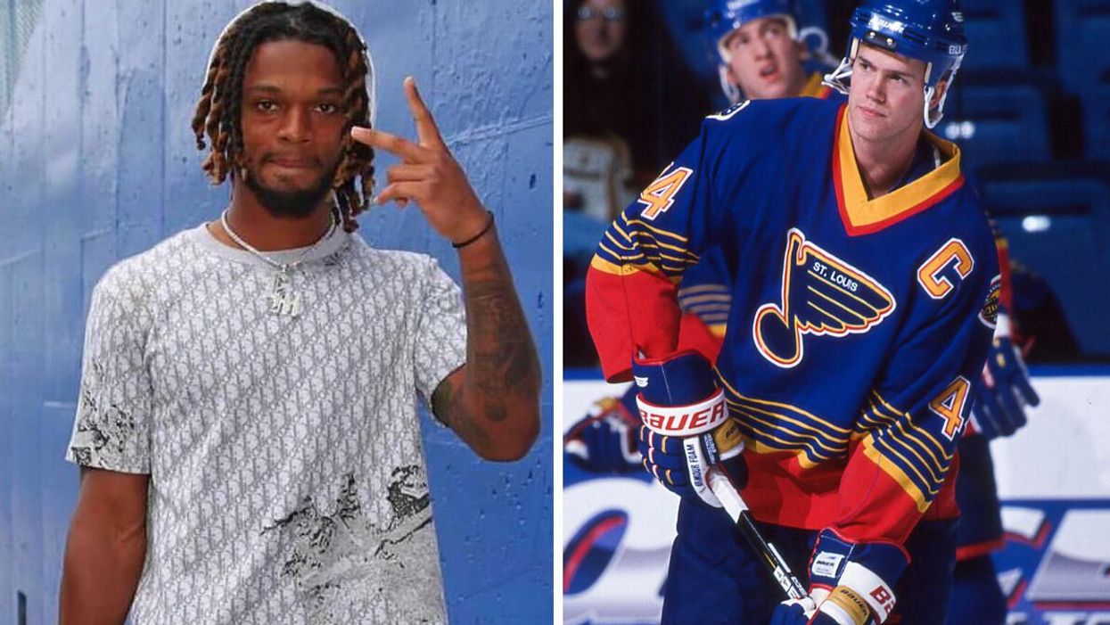 Buffalo Bills safety Damar Hamlin. Right: St. Louis Blues defenceman Chris Pronger.