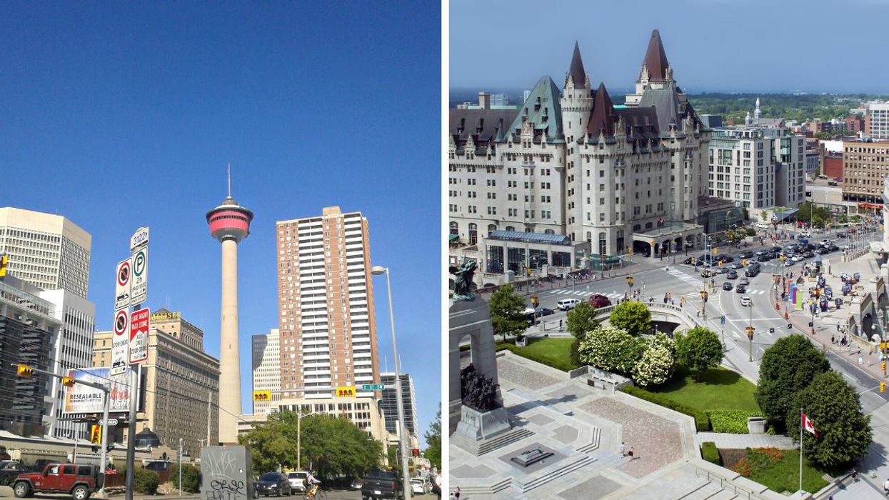 Buildings in Calgary. Right: Downtown Ottawa.