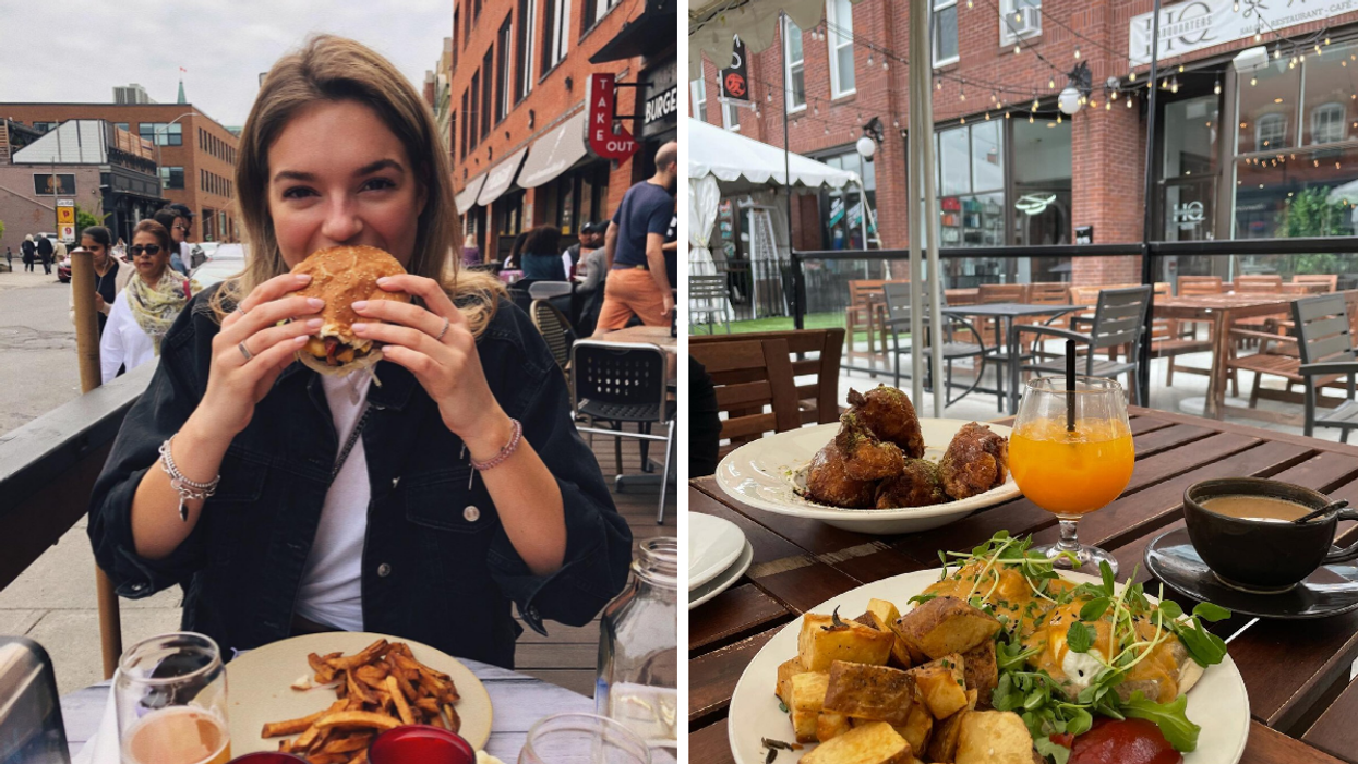 Burger on King Eddy's patio. Right: Meal on Headquarters patio in the Byward Market.