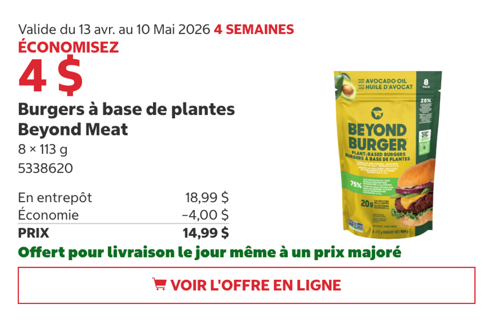 Burgers Beyond Meat faits \u00e0 base de plantes au Costco.