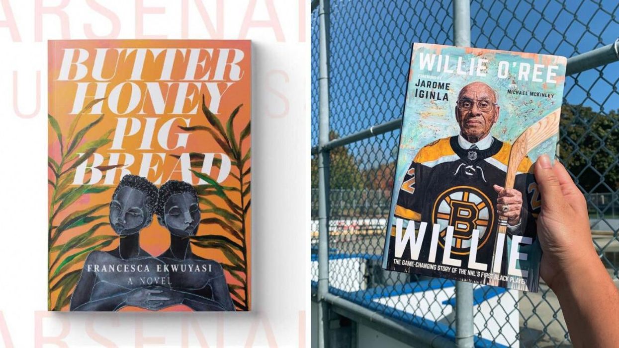 Butter Honey Pig Bread by Francesca Ekwuyasi. Right: Willie by Willie O'Ree with Michael McKinley.