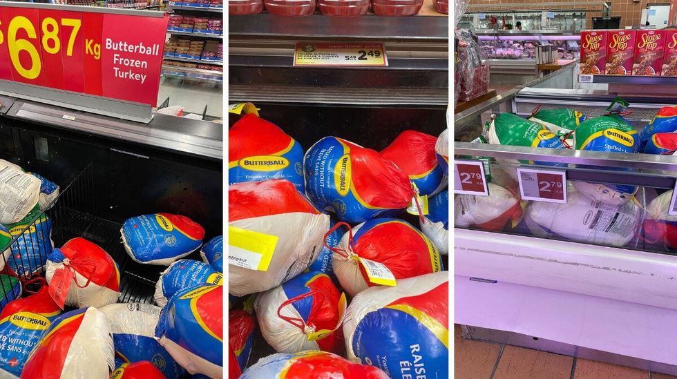 butterball frozen turkeys at walmart. centre: butterball turkeys at metro. right: butterball frozen turkeys at fortinos.