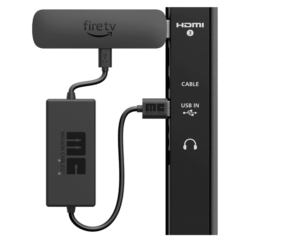 C\u00e2ble d'alimentation USB Mission Cables pour brancher un Fire TV Stick directement au t\u00e9l\u00e9viseur sur le site d'Amazon Canada.