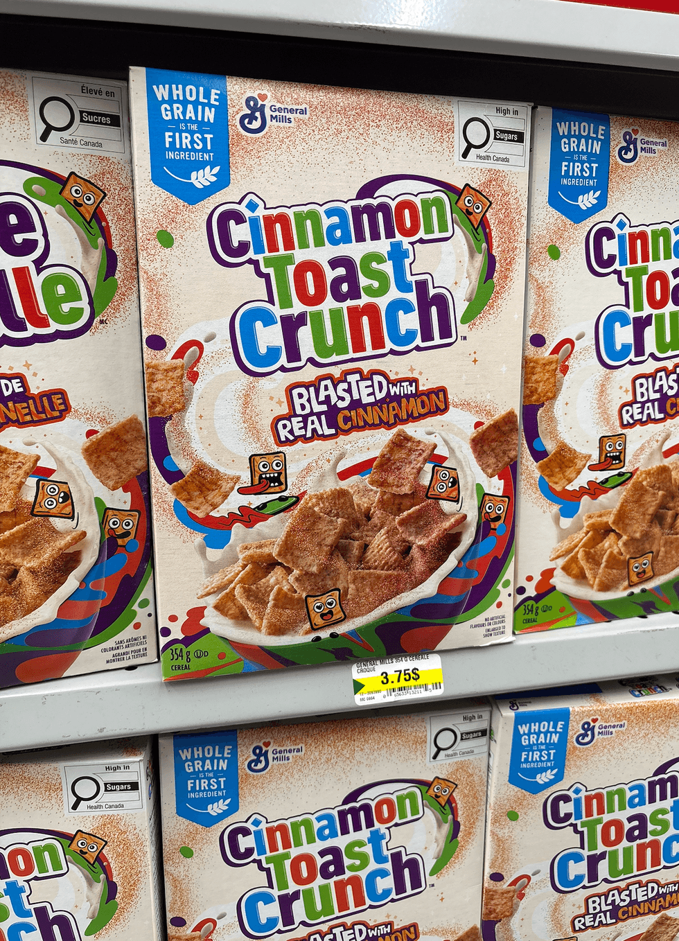 C\u00e9r\u00e9ales Croque Cannelle sur les tablettes du Dollarama.