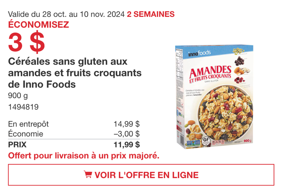 C\u00e9r\u00e9ales sans gluten aux amandes et fruits croquants de Inno Foods.