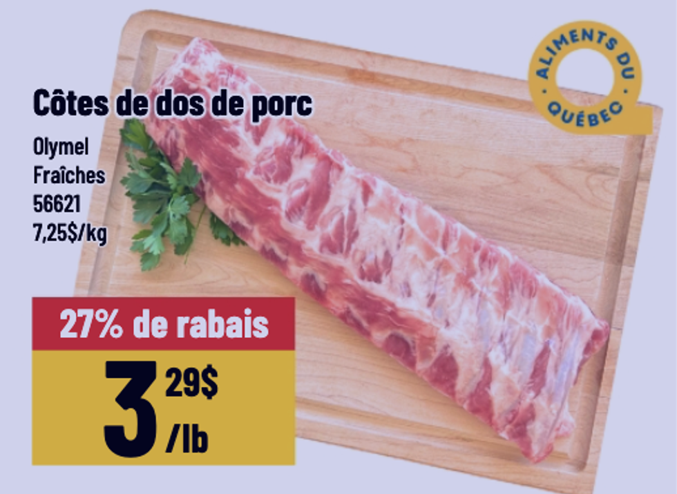 C\u00f4tes de dos de porc Olymel dans la circulaire du Mayrand.