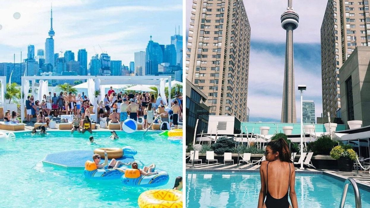 Cabana Pool Bar in Toronto. Right: A person at the Radisson Blu hotel in Toronto.