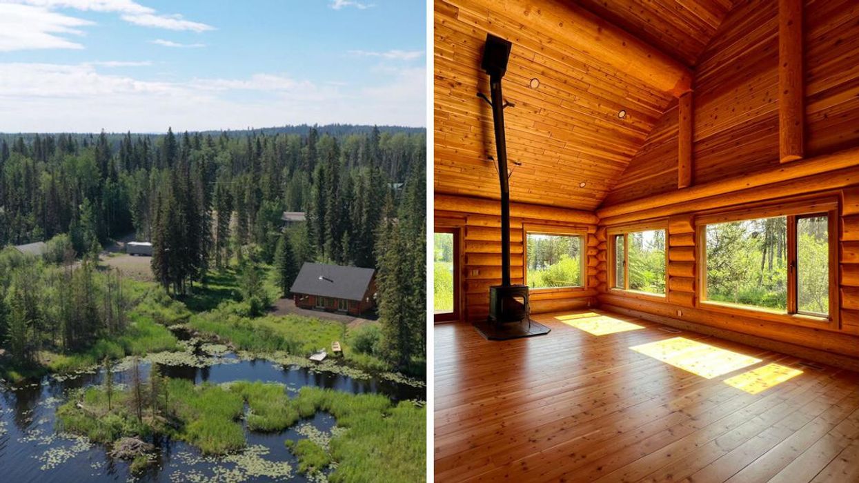 Cabin for sale in B.C. Right: Inside of cabin.