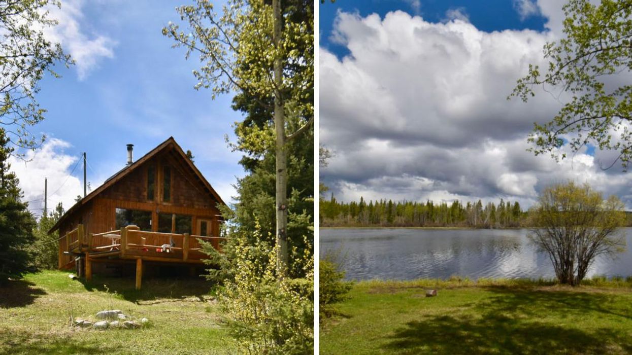 Cabin on the property. Right: Lakes views from the property.