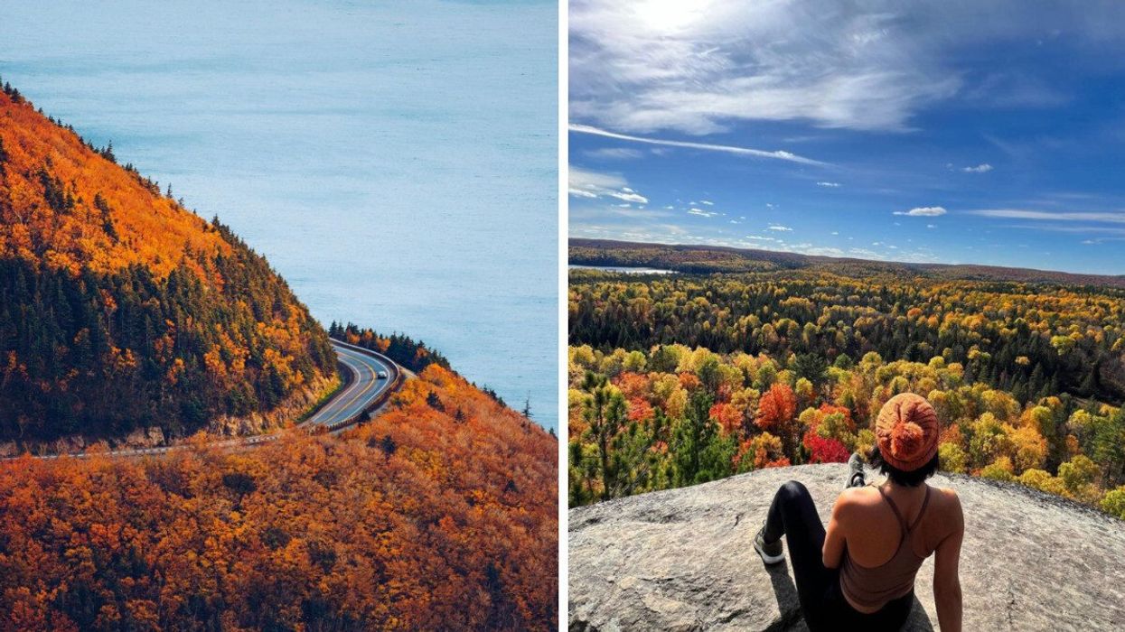 Cabot Trail in fall. Right: Someone at Algonquin Provincial Park.