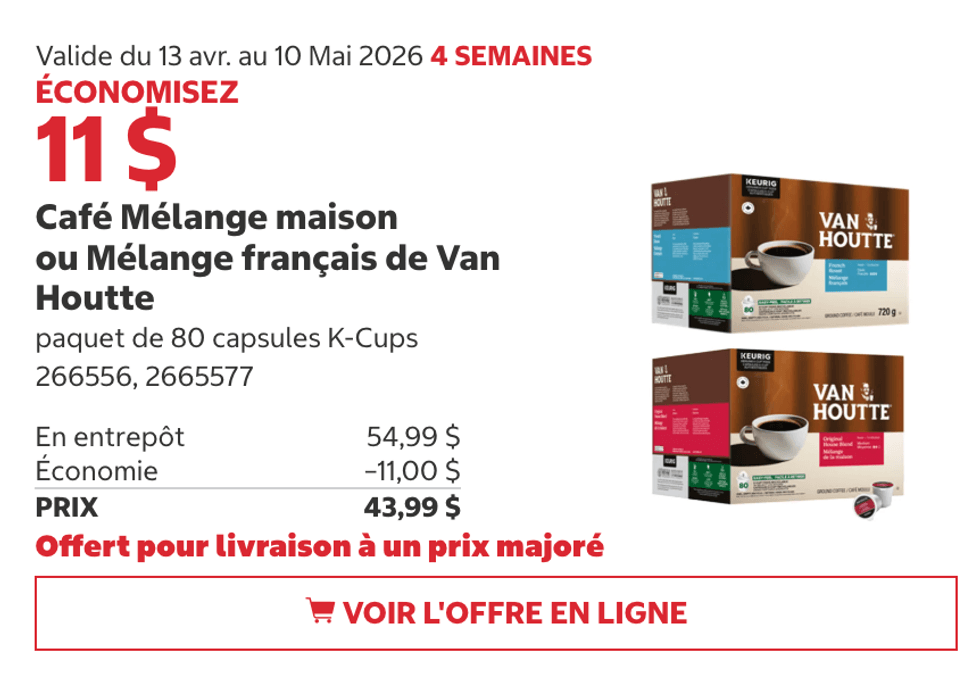 Caf\u00e9 Van Houtte M\u00e9lange maison ou M\u00e9lange fran\u00e7ais au Costco.