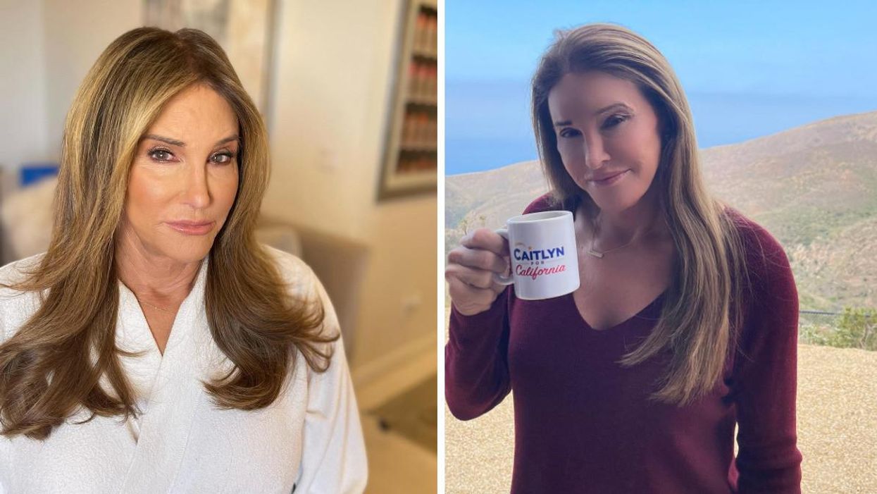 Caitlyn Jenner. Right: Caitlyn Jenner holding a mug.
