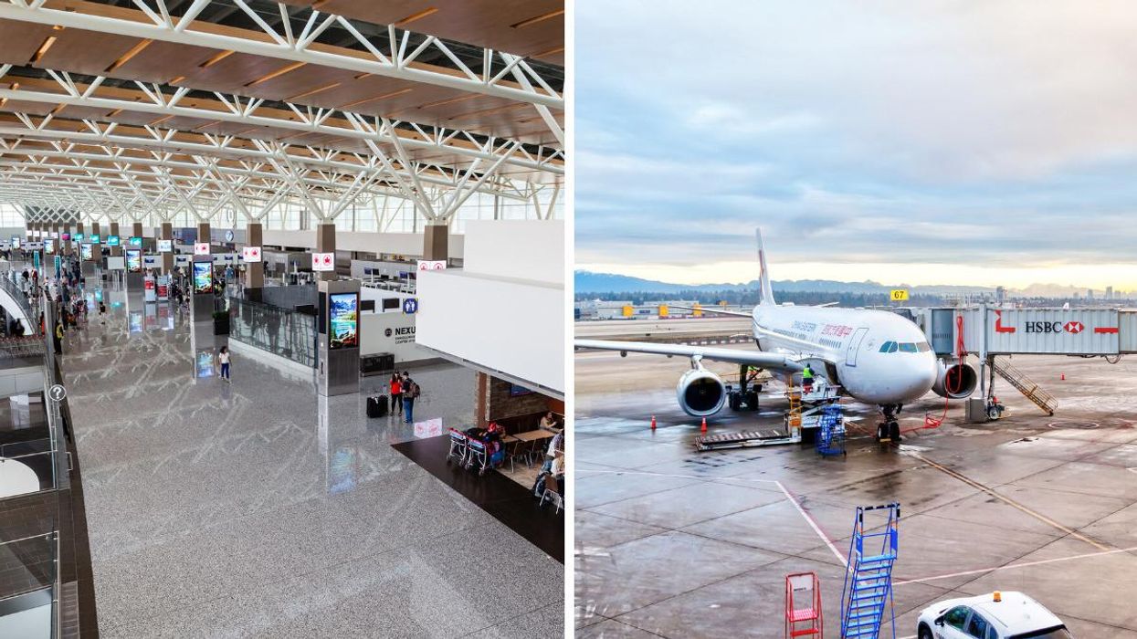 Calgary Airport. Right: A plane at Calgary Airport.