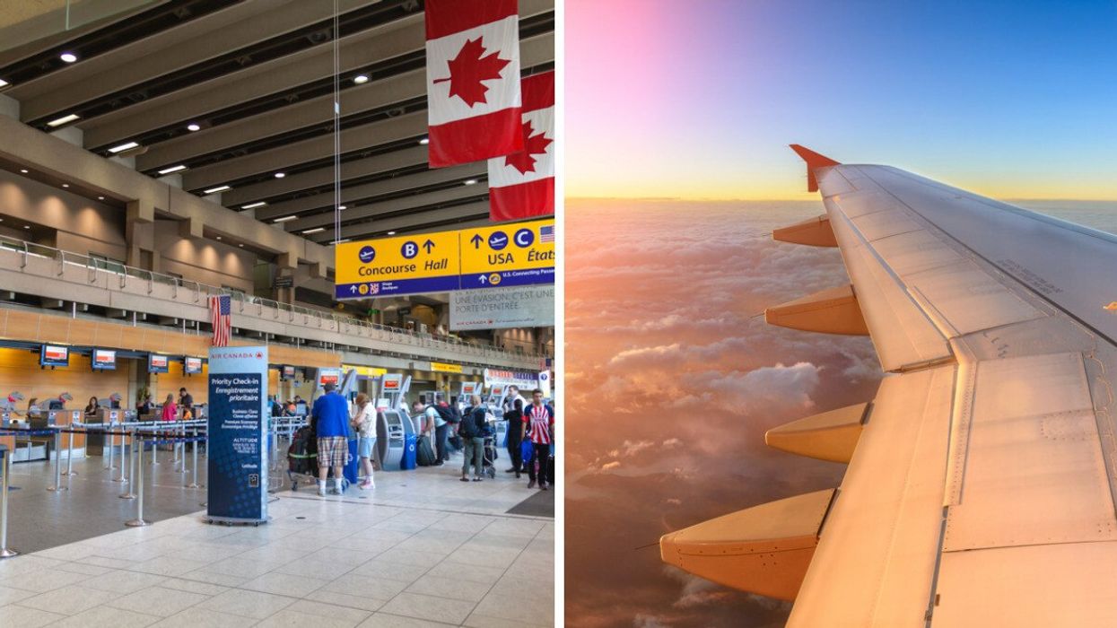 Calgary Airport. Right: A plane window.