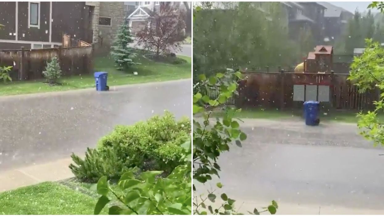 Calgary Hail Storm Caused A Blue Bin To Roll Tragically Through The Storm (VIDEO)