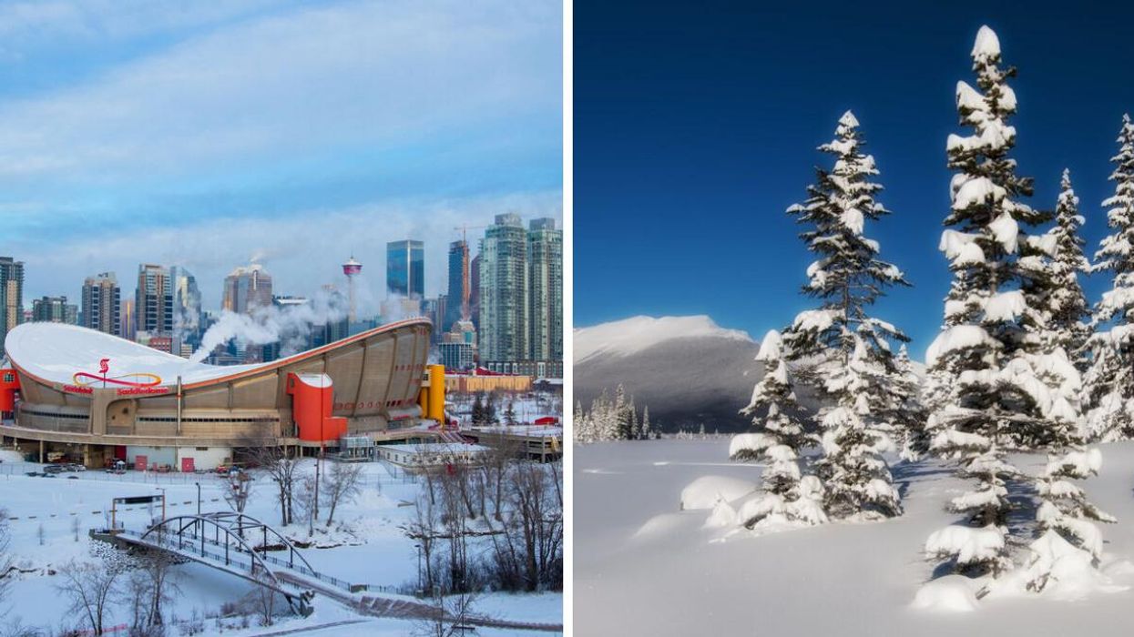 Calgary in the snow. Right: Alberta in snow.