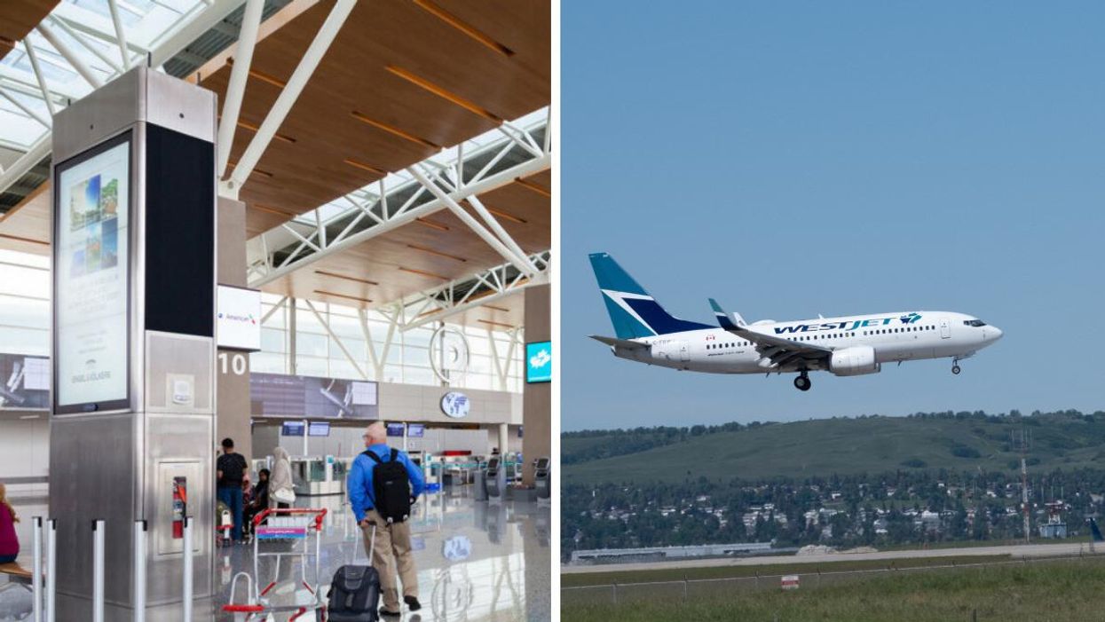 Calgary International Airport. Right: A plane at Calgary Airport.