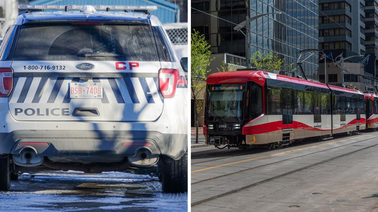 Calgary Police. Right: A Calgary C-Train.