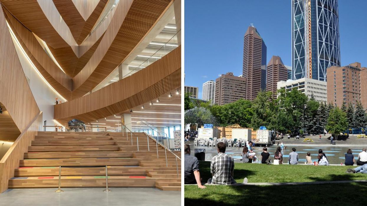 Calgary Public Library. Right: A Calgary park.