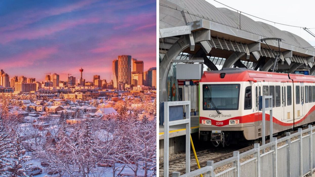 Calgary. Right: A CTrain in Calgary.